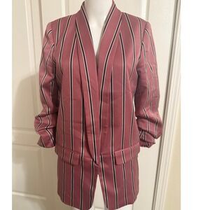 Madison Striped Blazer Jacket Women Size SMALL Pink Black White Open Front